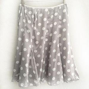 WHBM Gray and White Polka Dot Swing Silk Skirt